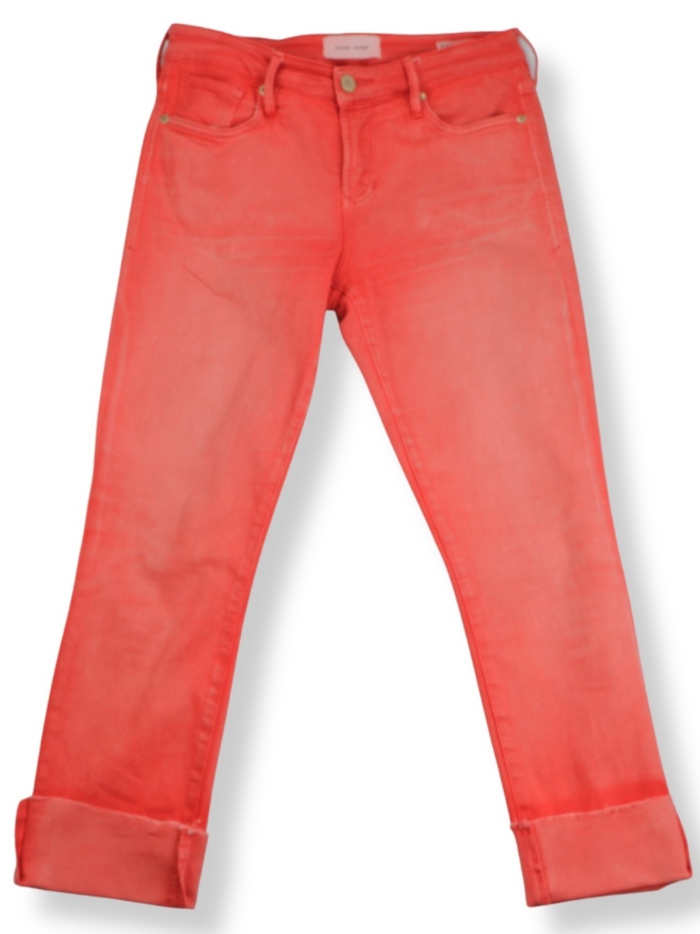 Dear John Salmon Cropped Jeans Size 27 Raw Hem Distressed Straight Leg